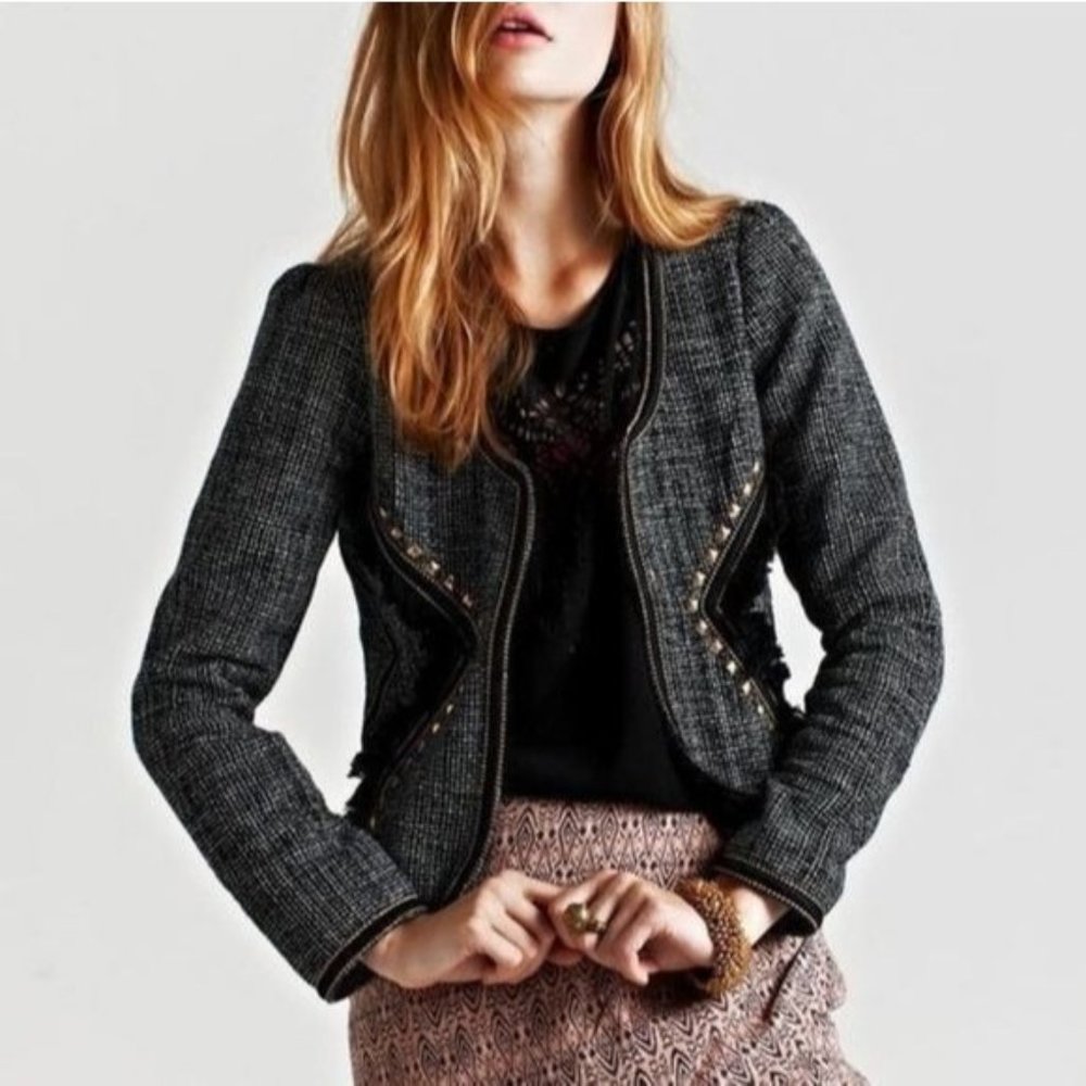 Maison Scotch Slimming Black Tweed Jacket